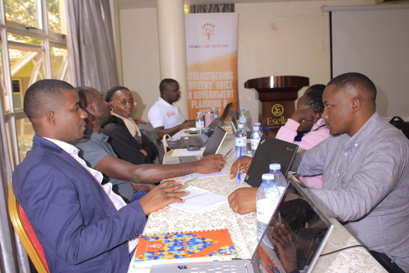 CSO working group reviewing budget documents at the CSBAG retreat