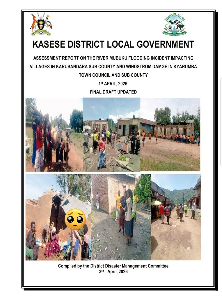 Flood and windstorm damage in Kasese District, Uganda — April 2026